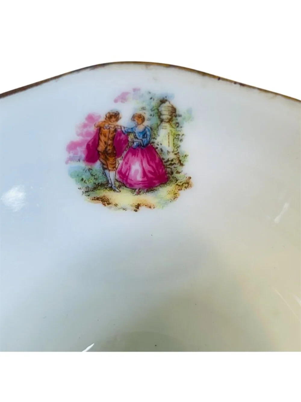 Vintage Cobalt Blue and Gold Teacup Saucer Set Courting Couple Fragonard Style
